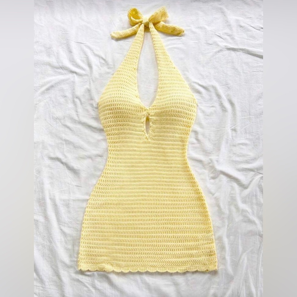 SHEIN Yellow Crochet Halter Dress
